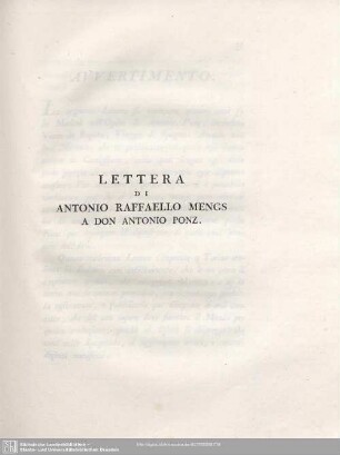 Lettera Di Antonio Raffaello Mengs A Don Antonio Ponz.