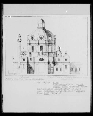 Entwurf einer historischen Architektur: Aufriss der Karlskirche in Wien