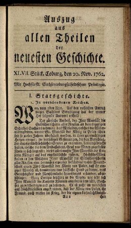 XLVII. Stück. Coburg, den 20. Nov. 1762.