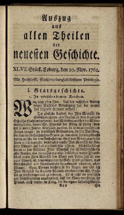 XLVII. Stück. Coburg, den 20. Nov. 1762.