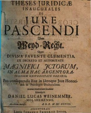 Theses iur. inaug. de iure pascendi, vom Weyd-Recht