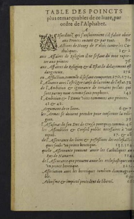 Table des poincts plus remarquables de ce livre