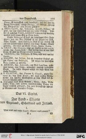 Das VI. Capitel: Zur Land = Charte von Engelland, Schottland und Irrland