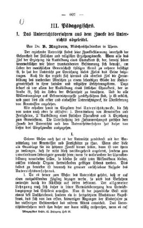 Das Unterrichtsverfahren aus dem Zwecke des Unterrichts abgeleitet : Pädagogisches