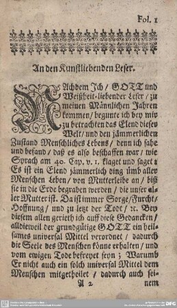 An den Kunstliebenden Leser.