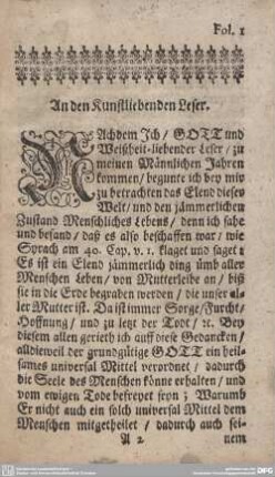 An den Kunstliebenden Leser.