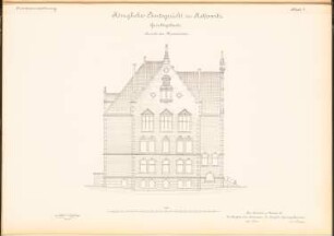 Amtsgerichts- und Gefängnisgebäude, Kattowitz: Gerichtsgebäude: Ansicht der Nordwestseite 1:100