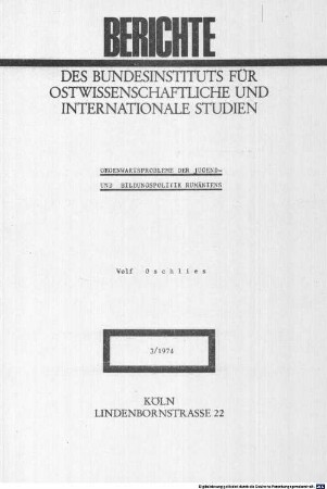 Gegenwartsprobleme der Jugend- und Bildungspolitik Rumäniens