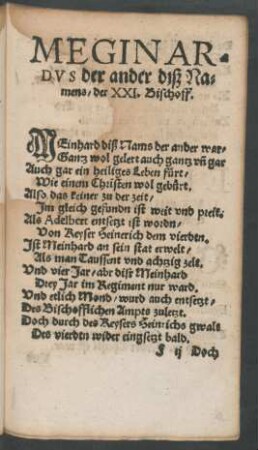Meginardus der ander disz Namens/ der XXI. Bischoff.