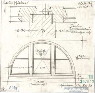 Fischer, Theodor; München; Haus Milker - Treppenhausfenster DG (Ansicht, Detail)