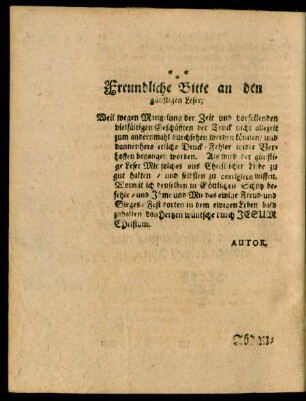 Freundliche Bitte an den günstigen Leser;
