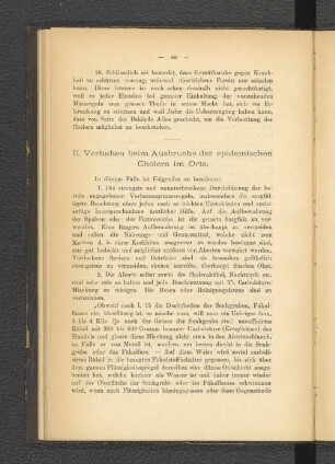 II. Verhalten beim Ausbruche der epidemischen Cholera im Orte.
