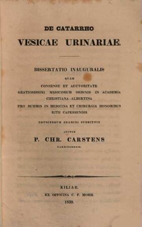 De catarrho vesicae urinariae : Diss. inaug.