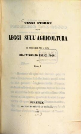 Cenni storici delle leggi sull'agricoltura dai tempi romani fino ai nostri, 1
