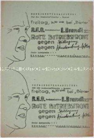 Zwei hektografierte Einladungen auf einem Blatt zu einer Versammlung der R.G.O.