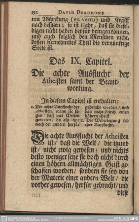 Das IX. Capitel. Die achte Ausflucht der Atheisten samt der Beantwortung