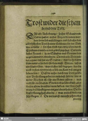 Trost wider die schande und den Todt
