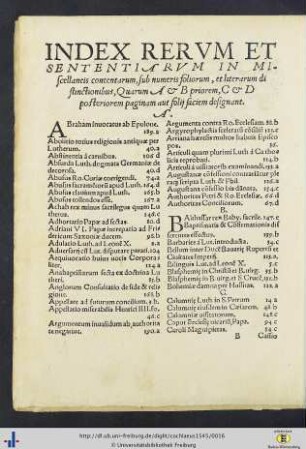 Index rerum et sententiarum.