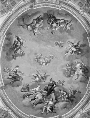 Allegorien der Künste und Wissenschaften unter der Patronanz von Religion und Kirche: Medizin, Anatomie, Chemie, Botanik, Architektur und andere Naturwissenschaften