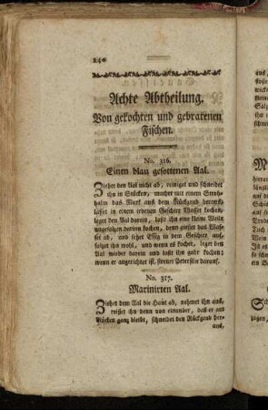 Achte Abtheilung. Von gekochten und gebratenen Fischen