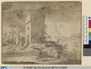 Turm mit zwei Wanderern