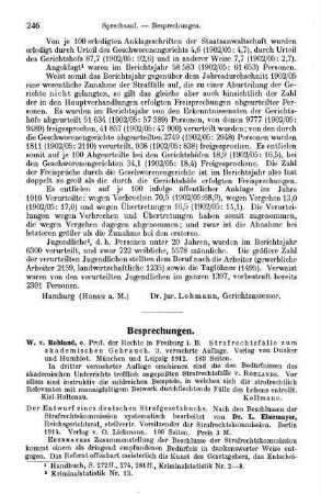 246-247, W. v. Rohland. Strafrechtsfälle zum akademischen Gebrauch. 1912 / Der Entwurf eines deutschen Strafgesetzbuchs. 1914