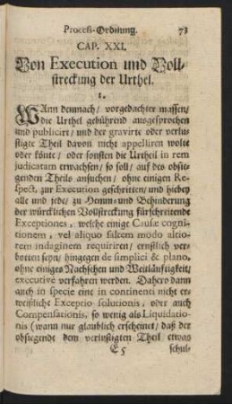 Cap. XXI. Von Execution und Vollstreckung der Urthel.