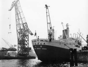 Hamburg-Steinwerder. Ein japanisches Frachtschiff liegt am Kai des Kuhwerder Hafens.