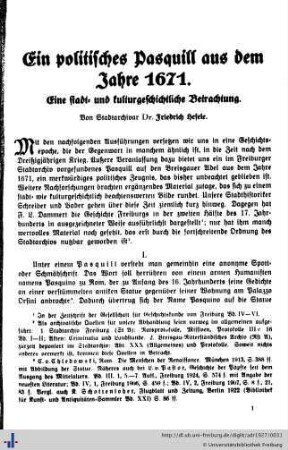 Ein politisches Pasquill aus dem Jahre 1671.