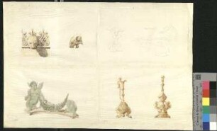 Kunsthandwerkliche Objekte aus dem Musée Charles X (Louvre): Öllampe, Vase, Leuchter ....