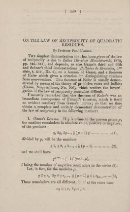 On the law of reciprocity of quadratic residues.