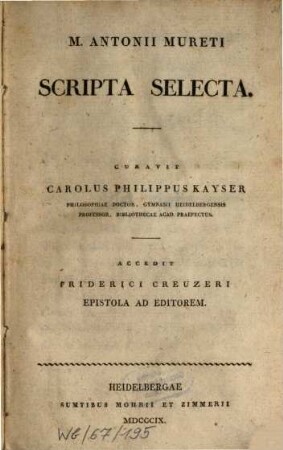 Scripta selecta : Curav. Car. Phil. Kayser