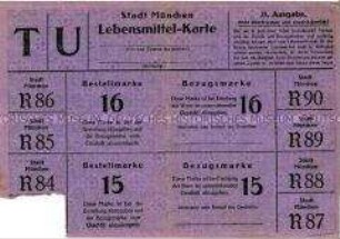 Lebensmittelkarte der Stadt München mit Marken