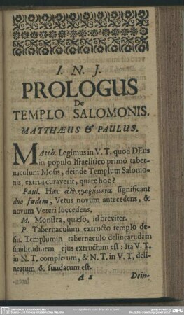 Prologus De Templo Salomonis. Matthaeus & Paulus