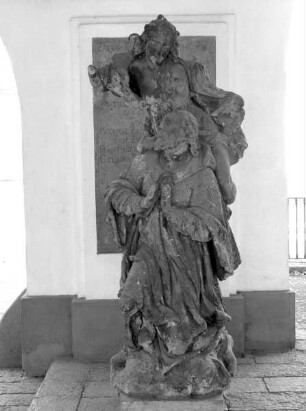 Kniender Mönchsheiliger mit Engel (der heilige Johannes von Nepomuk?)