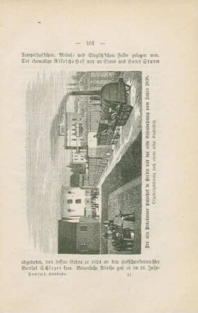 Der alte Potsdamer Bahnhof in Berlin und der erste Eisenbahnzug vom Jahre 1838