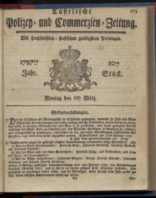 10tes Stueck, Montag den 6ten Maerz 1797