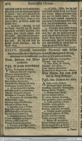 XXXVII. Gewisse lateinische Hymni, wie solche bey denen Wochen-Predigten in der Kirchen zum H. Creutz zu Anfange des Gottesdiensts, von Zeit zu Zeit gesungen werden