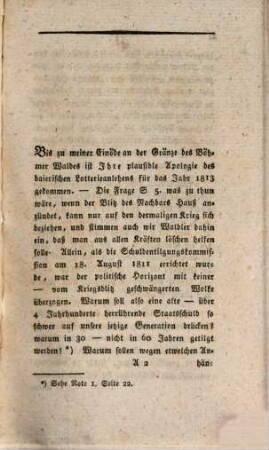 An den verehrungswürdigen Apologisten des Baierischen Staats-Lotterie-Anlehens des Jahres 1813