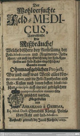 Der wohlversuchte Feld-Medicus