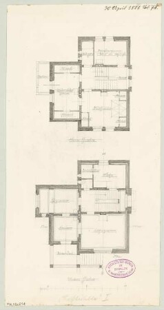 Ländliches Wohnhaus, Berlin-Lichterfelde Monatskonkurrenz April 1881: Grundriss Erdgeschoss, Obergeschoss; Maßstabsleiste