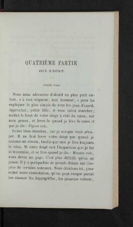 Quatrième partie. Jeux d'esprit.