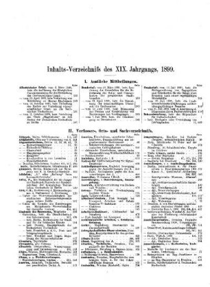 Inhalts-Verzeichniß des XIX. Jahrgangs, 1899.