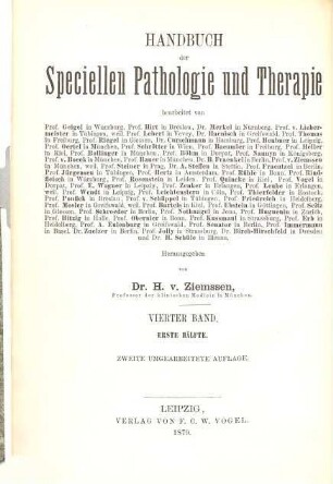 Handbuch der Speziellen Pathologie und Therapie. 4,1
