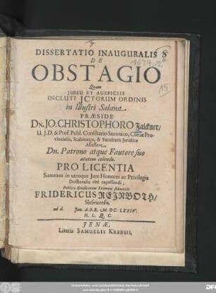 Dissertatio Inauguralis De Obstagio