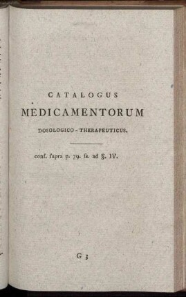 III. Catalogus Medicamentorum Dosologico - Therapeuticus.