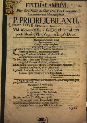 Epithalamium Conventus Carmelitorum Mon. Priori iubilanti oblatum