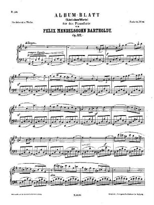 Felix Mendelssohn-Bartholdys Werke, 11,70. Nr. 70, Albumblatt : (Lied ohne Worte) ; op. 117 in E-m[oll]. - 7 S. - Pl.-Nr. M.B.70