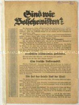 Flugblatt von Hans Ostwald gegen den Vorwurf des Bolschewismus in Deutschland im Zuge der Novemberrevolution