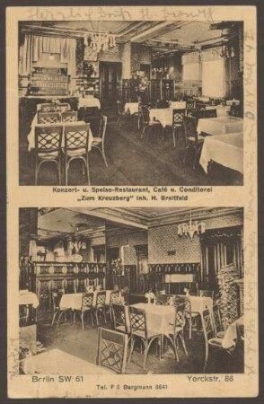 Ansichtskarte Cafe und Restaurant „Zum Kreuzberg“, Yorckstraße 86